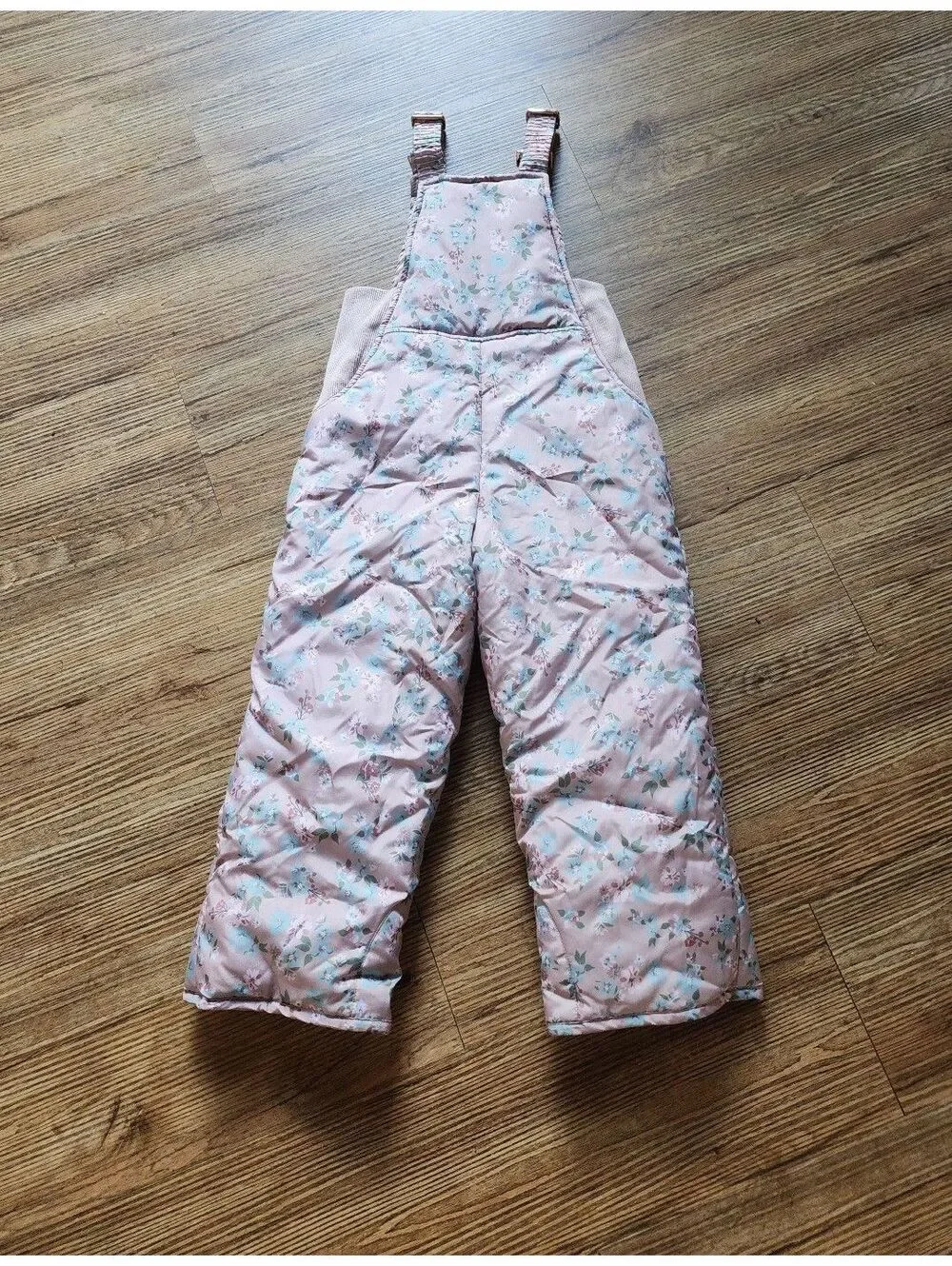 Size 5 Children's Tahari  Floral Print Insulated Snow Bib Overalls with Adjustab